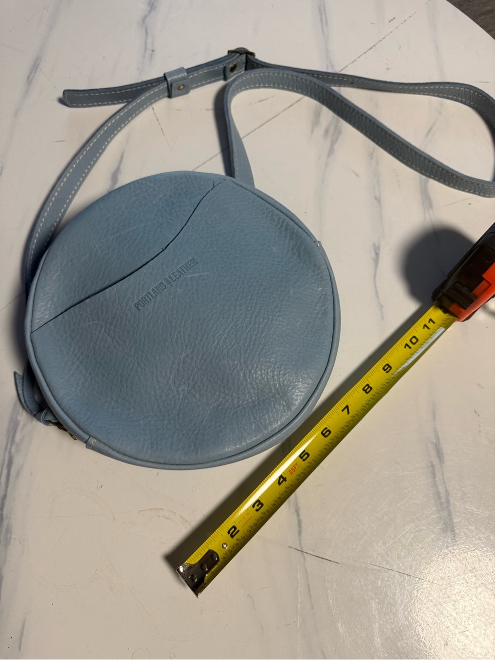 Portland Leather Dream Powder Blue Genuine Leather Large Circle Purse Bag